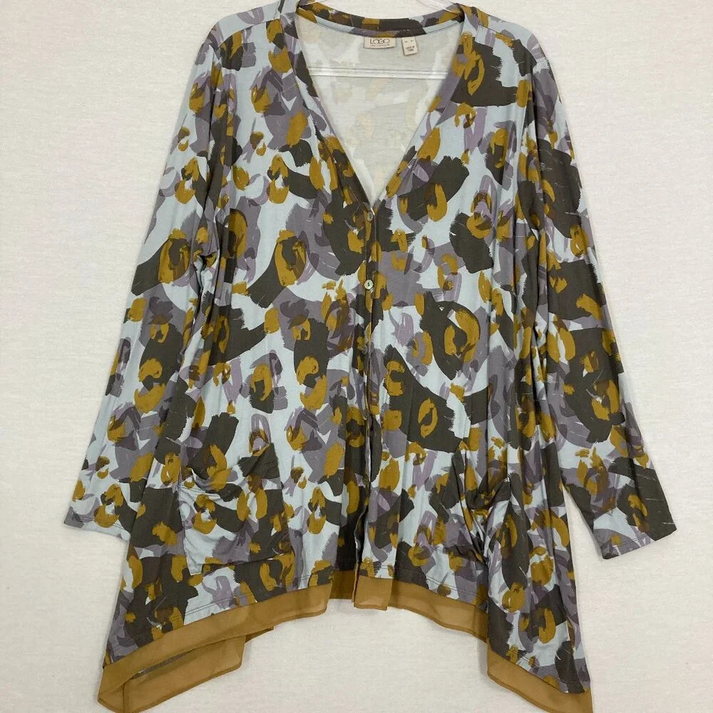 LOGO by Lori Goldstein Ultra‎ Soft Stretch Flowy Button Light Tunic Cardigan XL